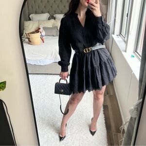 Eyelet Mini Black Dress, 100% Cotton